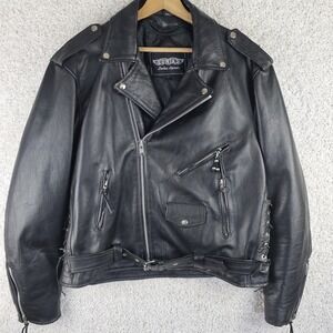 Vintage Unik Leather Motorcycle Jacket Biker Moto Black Side Laces Men's 48